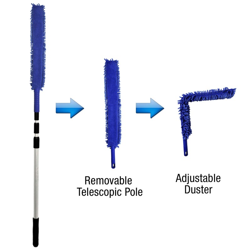 CleanAide Handheld Reusable Microfiber Flex Duster with Adjustable Telescopic Reach