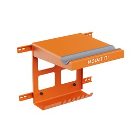 Mount-It! Bike Wall Mount Rack with Shelf and Hooks, Horizontal Indoor Bike Rack Garage Home, Space Saving Wall Mounted Hanger for a Single Road, Mountain or Other Bicycle with Extra Storage, Orange