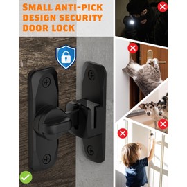90/180 Degree Barn Door Lock, Small Flip Gate Latches Hardware, Security Sliding Door Latch Lock fo Cabinets, Barn, Bathroom, Garden (Black-1Pc)