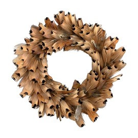 Macosa EX249037 Feather Wreath Brown 24 cm Feathers Table Decoration Wreath Easter Wreath Easter Decoration Nest Natural Easter Decoration Door Wreath Decorative Wreath Decoration (24 x 24 x 6 cm)
