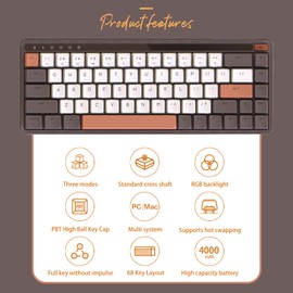 MIIIW Retro 60% Mechanical Hot-swappeable Keyboard, Wireless, Compact 2.4G Gaming Keyboard, RGB Backlit, Ergonomic for Windows Mac PC Gamers, Coffee Bean