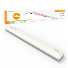 Tonlesm 24 Inch Under Cabinet Lighting Plug in, 14W 120V 3 Color 3000K/4000K/5000K, 3 Brightness, Super Bright, Ultra Thin Under Counter Lights for Kitchen, Linkable LED Cabinet Light, White