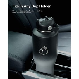 BUZIO 40 oz Insulated Water Bottle with Straw, Stainless Steel Double Wall Tumbler Travel Flask Metal Canteen with Two Lids, Fits in Any Car Cup Holders Keep Cold for 48 Hrs, Hot for 24 Hrs