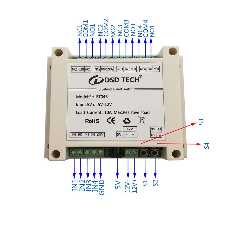 DSD TECH SH-BT04B 4 Channel Bluetooth Relay V2 Support Timer