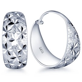 Infinite U Elegant Snowflake 925 Sterling Silver Scrub 23mm Hoop Studs Earrings for Women/Girls(1 Pair)