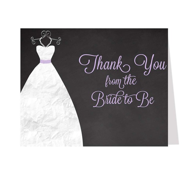 Chalkboard Bridal Shower Thank You Cards Wedding Shower from The Bride to Be Soon to Be Mrs. Purple Wedding Gown Dress Thank You Notes Black and Lavender (50 Count)