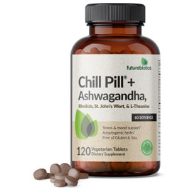 Futurebiotics Chill Pill + Ashwagandha, Rhodiola, St. John’s Wort, & L-Theanine - Non-GMO, 120 Vegetarian Tablets