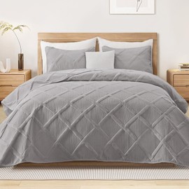 Exclusivo Mezcla Quilt Set Full Queen Size, 3 Pieces Light Grey Queen Quilt Bedding Set, Lightweight Quilts Soft Bedspreads Modern Striped Coverlets for All Seasons