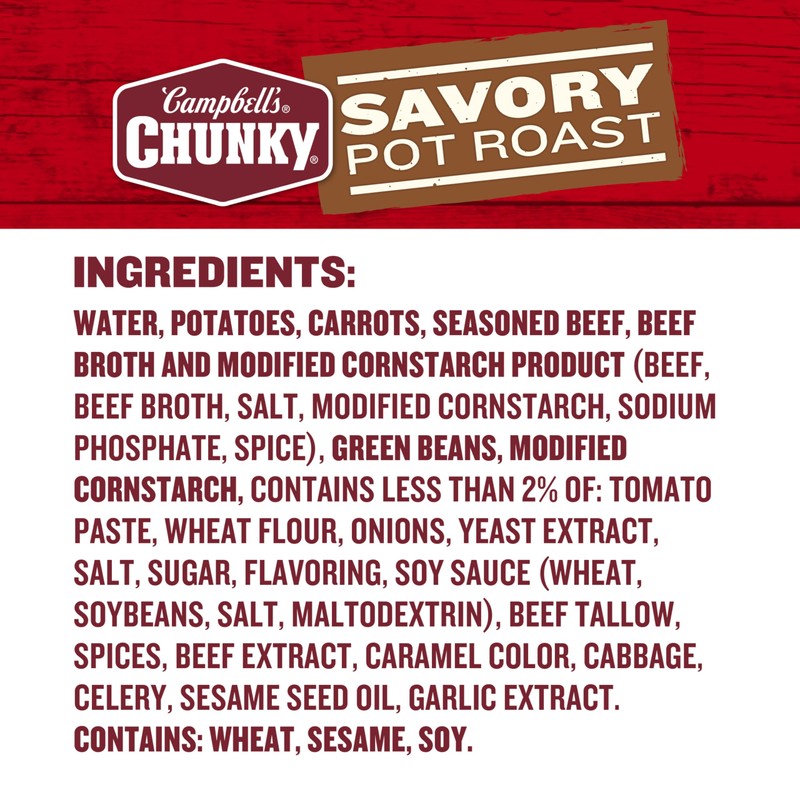 Campbell’s Chunky Soup, Savory Pot Roast Soup, 18.8 oz Can