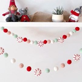 Christmas garland felt, Christmas decor, peppermint decor, peppermint garland, winter decor, candy garland, felt balls for Christmas Tree, Mantel, Kids Bedroom, Living Room, Nursery (Candy)
