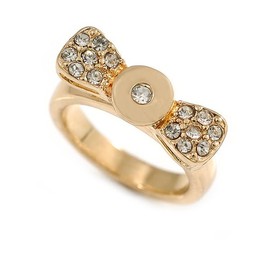 Avalaya Gold Plated Clear Crystal 'Cutie' Bow Ring/2cm Across - Size 7