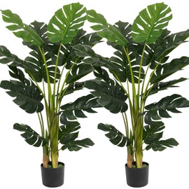 VIAGDO Artificial Monstera Deliciosa Plant 4ft Tall 15 Decorative Split Leaves Faux Swiss Cheese Fake Tropical Palm Tree for Home Office Room Store Garden Floor Decor,2pack