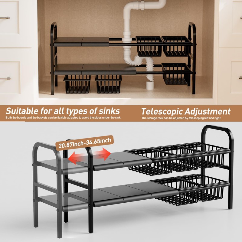 Under Sink Organizers and Storage,Detachable Panels and Baskets,Under Sink Storage,Adjustable
