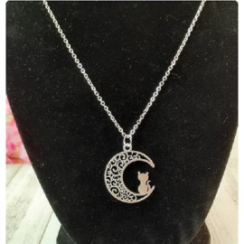 Fashion Jewelry STAR CRESCENT MOON CAT KITTEN pendant charm German Silver 22" Necklace Women Men