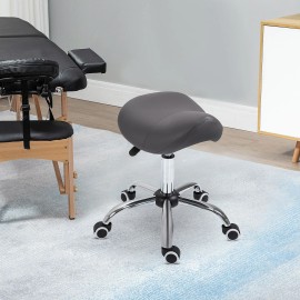 Ergonomic PU Leather Rolling Saddle Stool Height Adjustable Hydraulic Spa Chair in Grey for Salon Furniturecolor: Grey Color