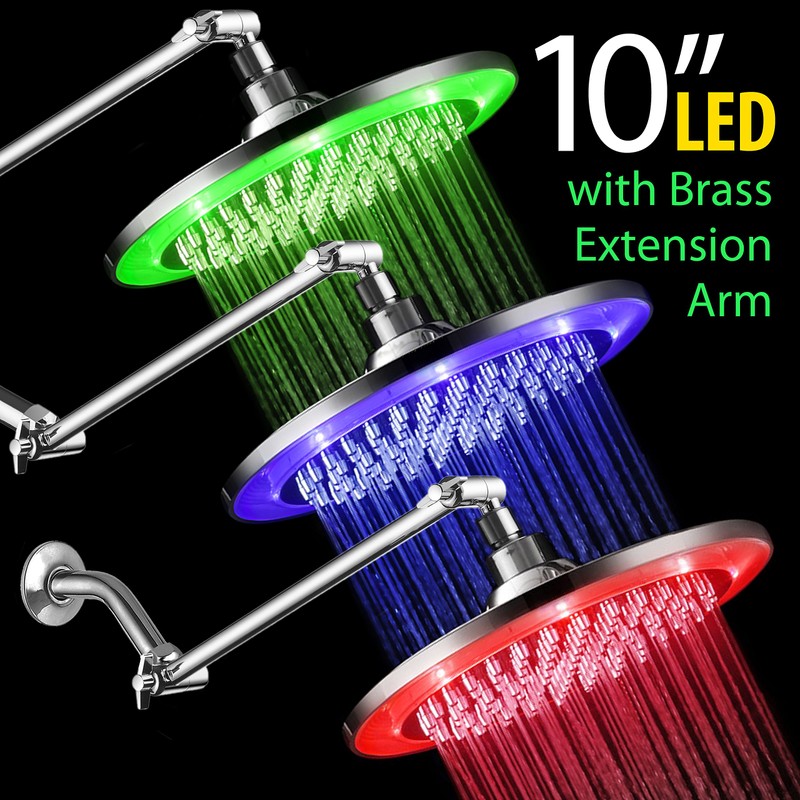 HotelSpa Giant 10" Rainfall Color-Changing LED Shower Head and FREE