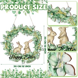 Bucherry Happy Easter Laurel Wreath Bunny Front Door Sign Wooden Easter Wall Art Hanging Flower Bunny Wooden Door Sign Rustic Farmhouse Wall Hanger Decor for Easter Spring Party Indoor Outdoor Home
