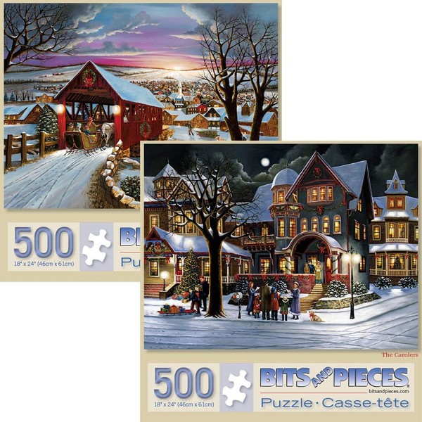 Bits and Pieces - Value Set of Two (2) 500 Piece Jigsaw Puzzles for Adults - The Joys of Christmas - 500 pc Winter Holiday Jigsaws by Artist H. Hargrove