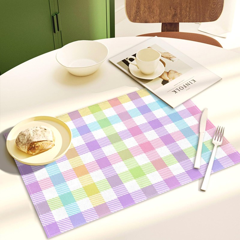 Nepnuser Linen Easter Buffalo Check Plaid Placemats Set of 4