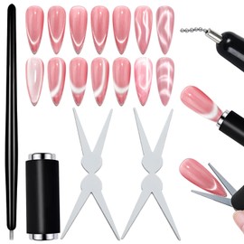 DANNEASY Cat Eye Magnet Set, Scissor-shaped Nail Magnet Tool, 2 in 1 Cat Eye Nail Magnet for French Tip Design, Cat Eye Gel Nail Polish Magnet Pen for Nail Art DIY Home, Salon