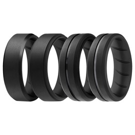 ROQ Silicone Rubber Wedding Ring for Men, Comfort Fit, Men's Wedding Band, Breathable Rubber Engagement Ring/Band, Step Edge, 8mm Wide 2mm Thick, 4 Pack, Black & Grey, Size 14