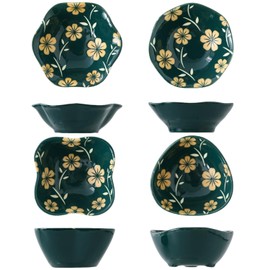 yaocoral 4 Pack 3 oz Small Ceramic Side Dishes Japanese Style Soy Sauce Dish Cute Sakura Mini Dipping Sauce Dishes Bowls for Dips,Sushi,Snack,Ketchup,Condiment,BBQ Party(green 2)