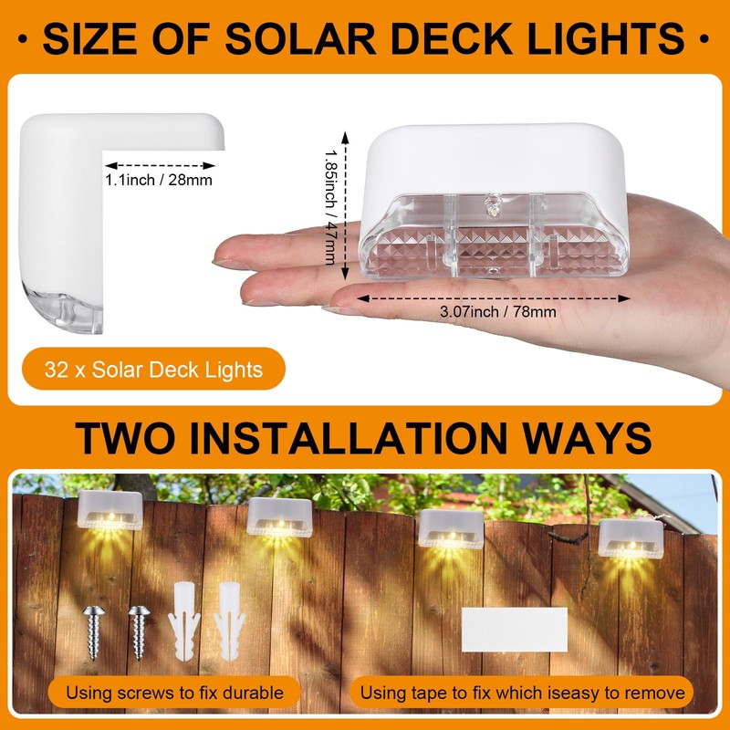 Geelin 32 Pcs Solar Deck Lights Outdoor, Waterproof LED Solar