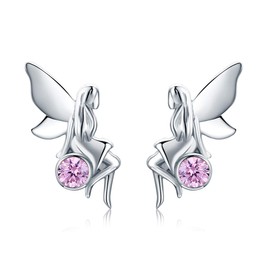 NEWL 925 Sterling Silver Flower Fairy Pink CZ Stud Earrings for Women Sterling Silver Jewelry Gift