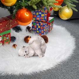 Christmas Tree Blanket 90 cm Large Christmas Tree Skirt Christmas Tree Blanket Luxury White Christmas Tree Blanket Round Plush Rug for Christmas Decoration Holiday Tree Christmas Ornaments Holiday