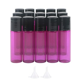 JIUWU 15 Pack Rose Red 5ml Essential Oils Roller Bottles Refillable Stainless Steel Roller Balls Glass Vials Sample Beauty Bottles for Aromatherapy Travel ((1 Tool, 2 Funnels)