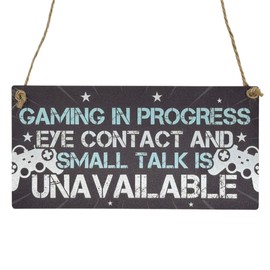 Second Ave Funny Gaming in Progress Wooden Hanging Rectangle Home Bedroom Sign Plaque