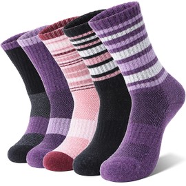 MOSEY KOSY 5 Pairs Women's Wool Walking Hiking Thermal Socks Winter Boot Work Warm Cushion Socks(Purple/Pink,7-11)