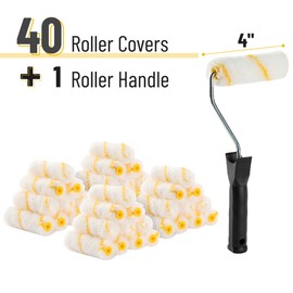 Bates- Paint Rollers, 4 Inch Paint Roller with 40 Covers, Small Paint Roller, Paint Roller Covers, Mini Paint Roller, Paint Roller 4 Inch, Mini Rollers for Painting, Paint Rollers 4 Inch