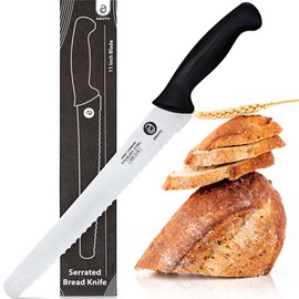 ABIOTO Serrated Bread Knife for Homemade Bread Sourdough - Perfect 11-Inch Sourdough Bread Knife Made of High Carbon Stainless Steel X30 Cr13 with One-Sided Sharp Serrations and Ergonomic Handle