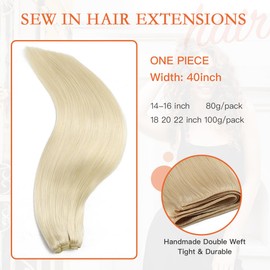 XDhair Weft Hair Extensions 16Inch 80g Sew in Hair Extensions Real Human Hair Platinum Blonde Weft Extensions Real Human Hair#60 16inch