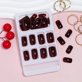 Red Press on Nails Short Medium Square Fake Nails Solid Color False Nails Glue on Nails Set Short Coffin Acrylic Nails Press on Gel Nails Reusable Artificial Nails for Women Manicure 24Pcs