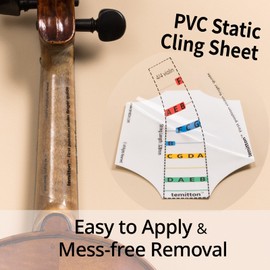 Non-Adhesive Violin Finger Guide for Adult/Kids Beginner, Static Cling Sheet, Fingerboard Stickers, Notes practice tape (Type B_Note Names, 1/2 size)