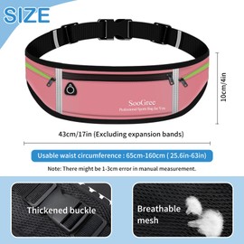 SooGree Slim Running Belt Sport Fanny Pack for Women Men,Reflective Waist Pack Runner Pouch Belt, Zipper Waterproof Running Phone Holder Jogging Pouch for Phone Money (GSP8806 Pink)