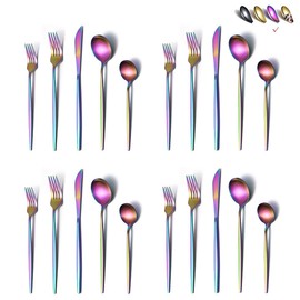Matte Rainbow Flatware Set 40 Pieces, Stainless Steel Colorful Silverware Set, Titanium Plating Matte Rainbow Cutlery Set, Matte Rainbow Utensil Sets, Service Set for 8 (Matte Rainbow)