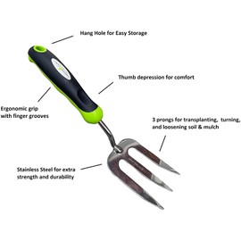 Garden Guru Stainless Steel Hand Weeder Fork Tool – Rust Resistant Stainless Steel – Ergonomic Handle – Great for Planting, Spreading Mulch, Weeding, Loosening & Transplanting Soil (2 Pack)