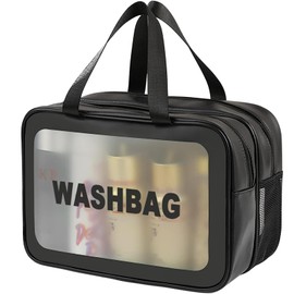 Q-WOOFF Cosmetic bag, toiletry bag, men, dry and wet separation, portable waterproof toiletry bag, make-up bag with large capacity, storage bag, black, simple