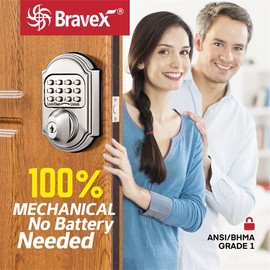 Keyless Entry Keypad Deadbolt Door Lock, Zinc Alloy Sabbath Lock Commercial Grade 1 Rekeyable 100% Mechanical Shabbos Lock- No Risk of Low Power, Compatible W/ SC1 Keyways