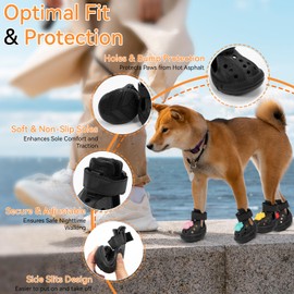 Dog Shoes, Dogs Boots Paw Protector for Hot Pavement, 4PCS Puppy Booties with Reflective Strip, Easy ON & Off, Non-Slip, Waterproof, Easy-Clean, for Small Medium Large Dog (Black, Size 8)