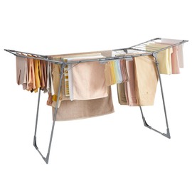 SONGMICS Clothes Drying Rack Foldable, Gullwing Laundry Drying Rack, Space-Saving, 22.2 x 68.1 x 38 Inches, Sock Clips, Metal Structure, for Clothes, Towels, Linens, Indoor, Outdoor Gray ULLR518G01