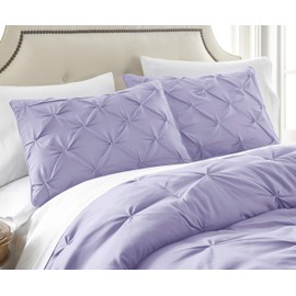 Chezmoi Collection Berlin 3-Piece Pintuck Pinch Pleat Bedding Comforter Set (Queen, Lavender)