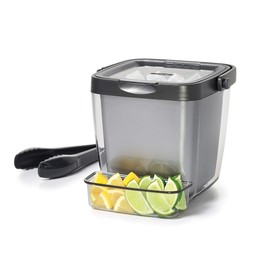 OXO Good Grips Double Wall Ice Bucket with Tongs and Garnish Tray,Gray, 7.37"L x 8.5"W x 7.5"H