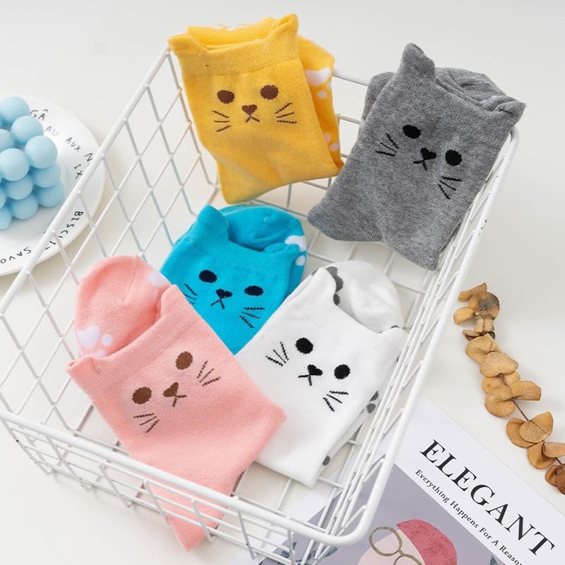 Mikitutu 5 Pairs Women's Cat Socks, Funny Animal Paw Print