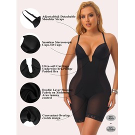 JOYSHAPER Bodysuit for Women Tummy Control Deep U Plunge Shapewear Backless Full Body Shaper Strapless Corset Body Suit Top