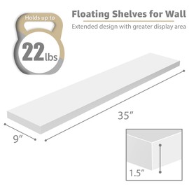 Sorbus Floating Shelves for Wall - 2 Long Floating Shelves for Bedroom, Kitchen, Living Room, Bathroom Shelves, Home Decor, Farmhouse - 35 x 9 Inch Wall Mounted Floating Shelves for Wall, White