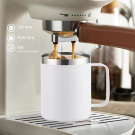 MXHIGO 2Pcs Taza de Café Aislada de Acero Inoxidable de 350ml/12oz con Tapa Corrediza, Termo Taza de Café de Viaje con Asa, Vaso Térmico de Frío y Caliente, Termo para Hogar, Oficina y Camping